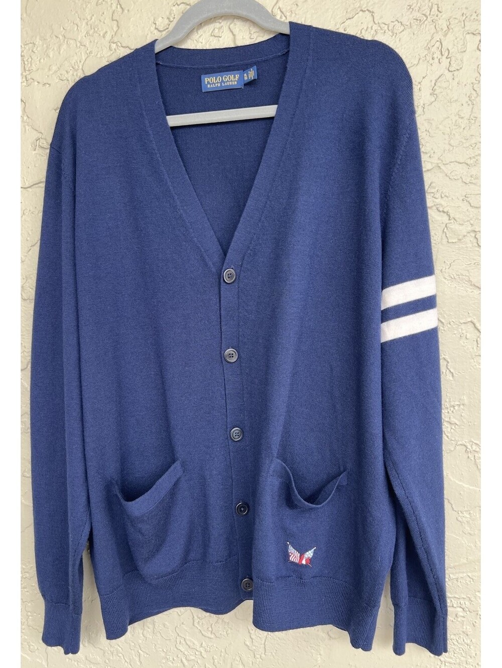 Polo Golf Ralph Lauren Merino Wool Sweater Cardigan Blue Mens XL